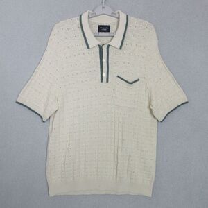 Abercrombie & Fitch Polo Shirt Mens L Cream Knit Short Sleeve Pocket 70% Cotton